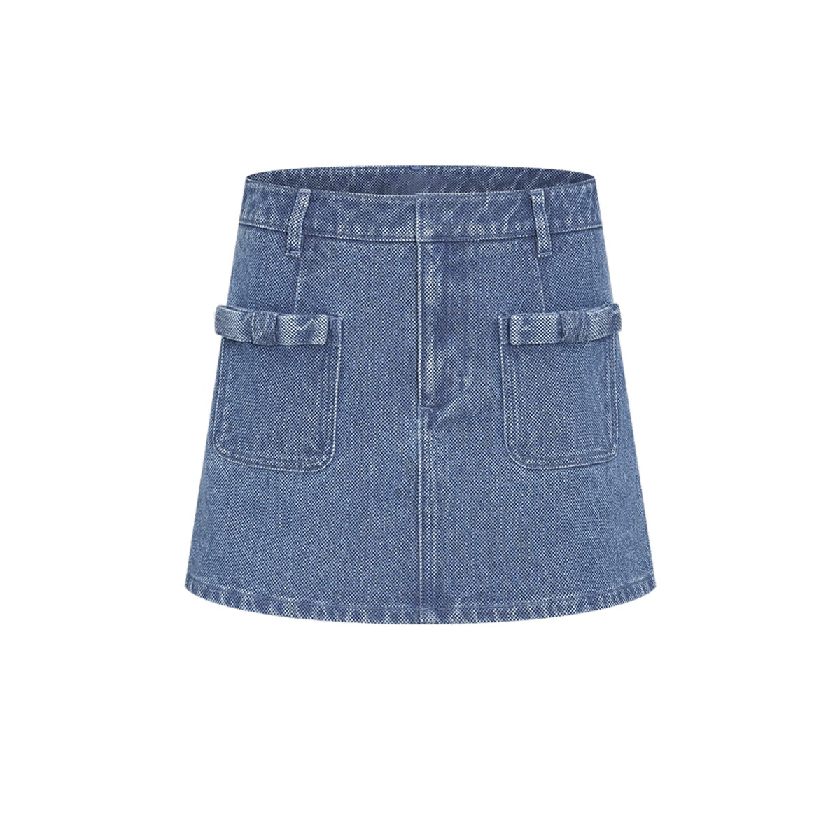 UR&DC2025春季新款休闲减龄蝴蝶结装饰浅蓝色牛仔半裙女短裙A字裙