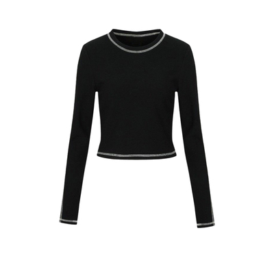 UR&DC2024秋季新款时尚气质撞色明线圆领套头修身长袖T恤女打底衫