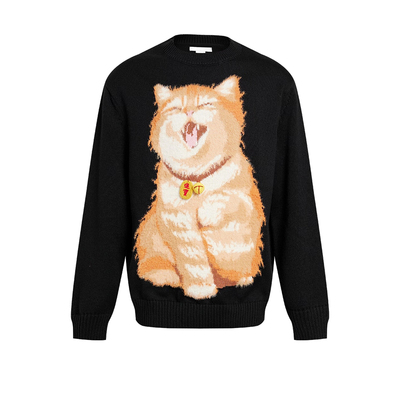 UR&DC2024秋冬新款男女同款趣味萌宠提花宽松针织衫女情侣款毛衣