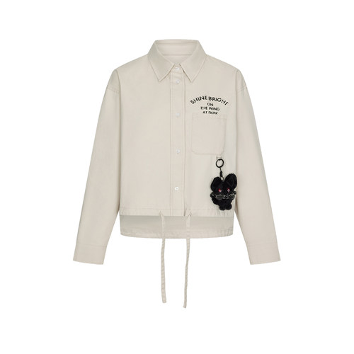 UR&DC2026春季新款潮流翻领趣味印花棉质开襟长袖衬衫女短款上衣