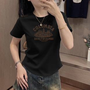 顯瘦不規(guī)則短款 純棉2025短袖 上衣 外搭修身 夏季 女裝 圓領新款
