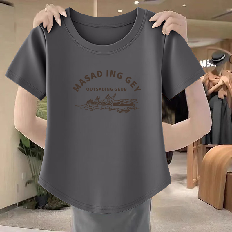 纯棉洋气打底衫短袖T恤春夏季2025新款弧形下摆百搭显腰身上衣
