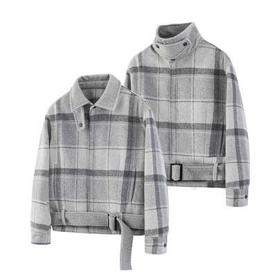 Lachute绑带羊毛格纹夹克多形态