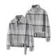 型春秋外套 chute绑带羊毛格纹夹克可调节绑带领型带垫肩正肩版