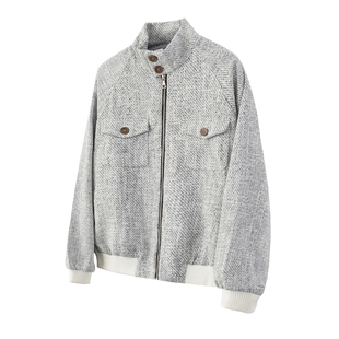 chute小香风哈灵顿夹克黑白编织外套可翻立领春秋男女cleanfit