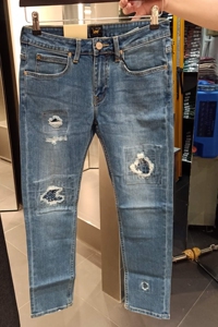 菲律宾专柜正品代购23年秋冬lee男款弹力补丁修身小脚牛仔裤709C