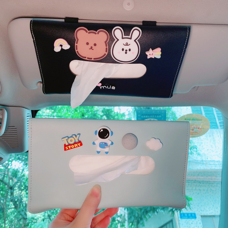 可爱装饰扶手箱遮阳板车载纸巾盒