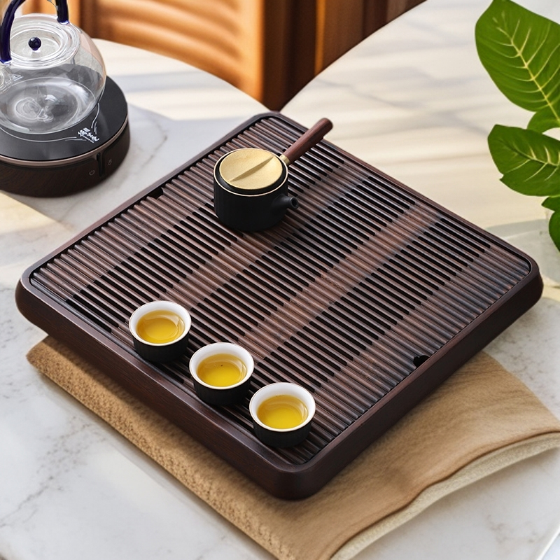 竹制胡桃色方舟储排两用茶盘