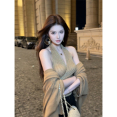 Crainfull 坑条挂脖背心套装 丝路 高级轻奢针织开衫