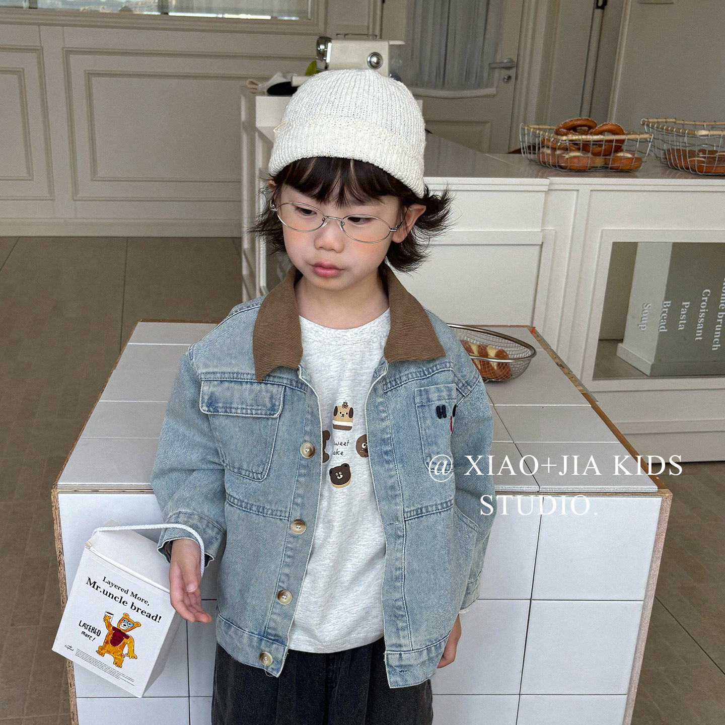 巴恩风~韩版儿童秋装复古拼色领子牛仔外套春秋牛仔夹克上衣男童