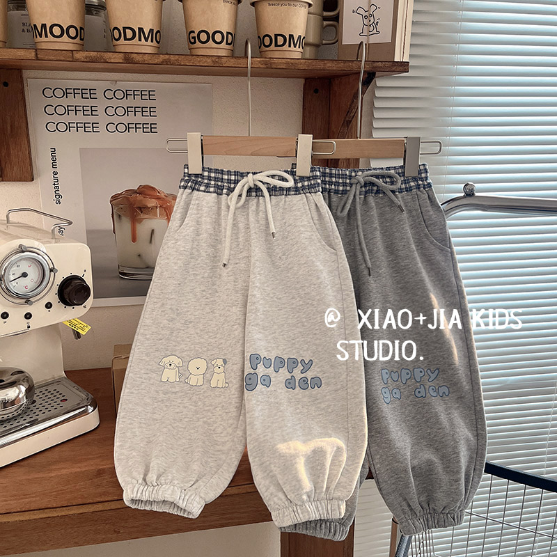 可爱小狗~拼色纯棉运动裤束脚裤
