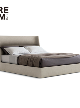 Poliform意式轻奢风格主卧双人床极简布艺小户型高背设计师软包床