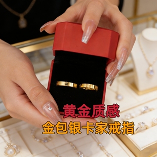 实心金包银戒指男女款素圈光面时尚卡戒一字戒指情侣亮面指环饰品