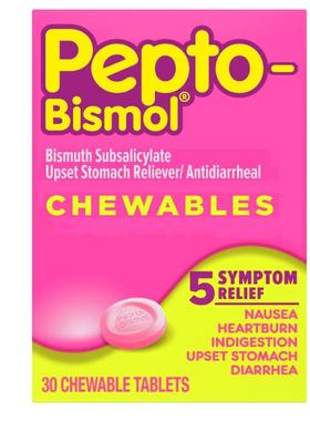 美国代购 Pepto Bismol Chewable肠胃不适反酸拉肚子饮食不当30粒