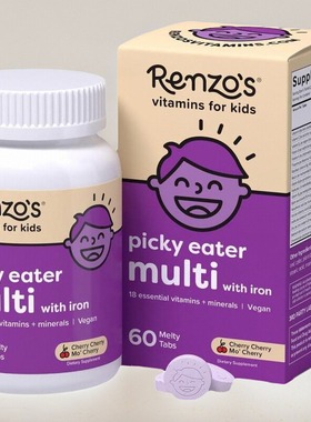 美国儿童复合维生素含铁+D3K2 无糖融化片Renzo's Picky Kids60粒