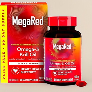 MegaRed Antarctic Krill Oil磷虾油含鱼油成人心脑保健胶囊90