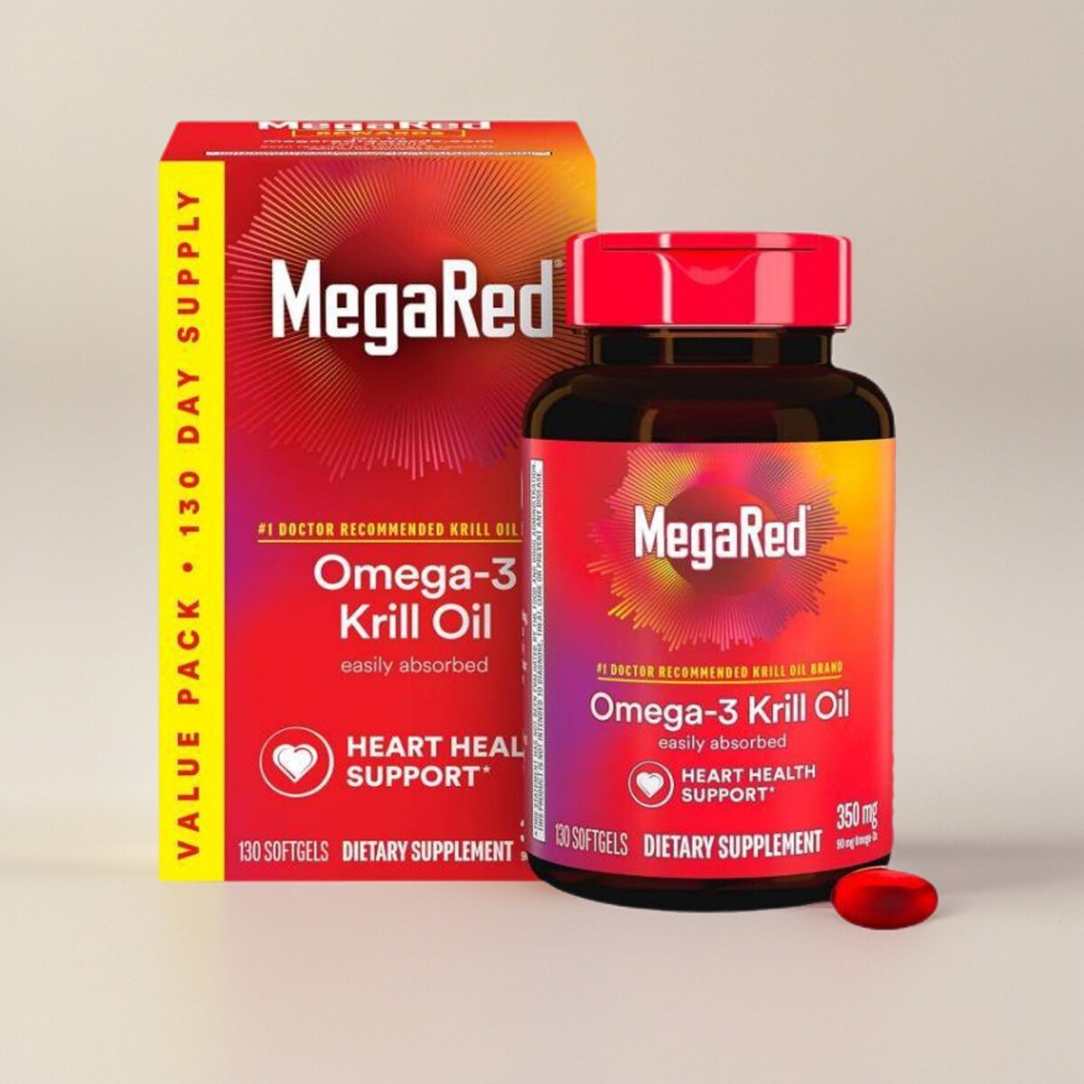 MegaRed 鱼油磷虾油软胶囊虾青素Omega-3 Krill Oil 130粒保健