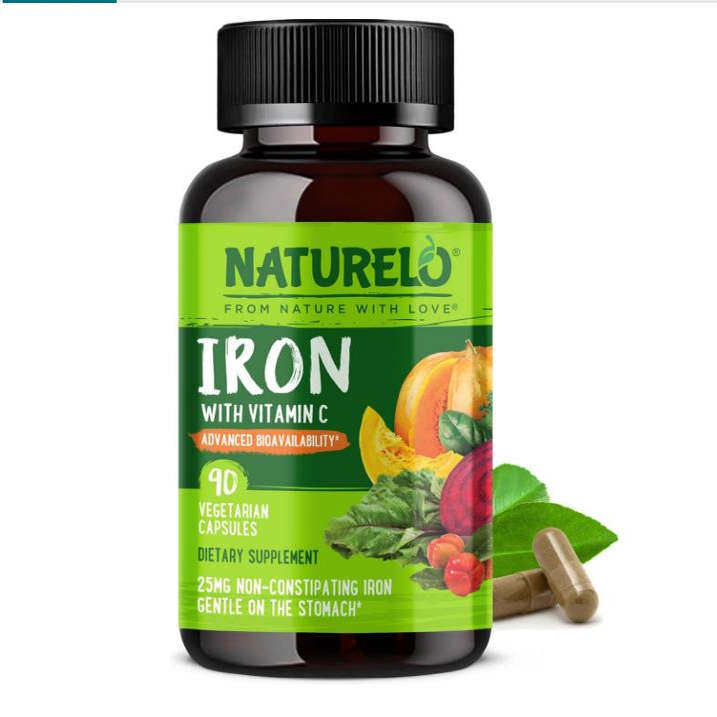 美国代购NATURELO素食铁Iron 含维生素C 90粒迷你胶囊男士+孕期