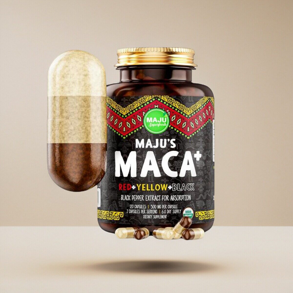 美国成人优质4合1秘鲁玛咖胶囊红黄黑玛卡根黑胡椒Maca Root60粒