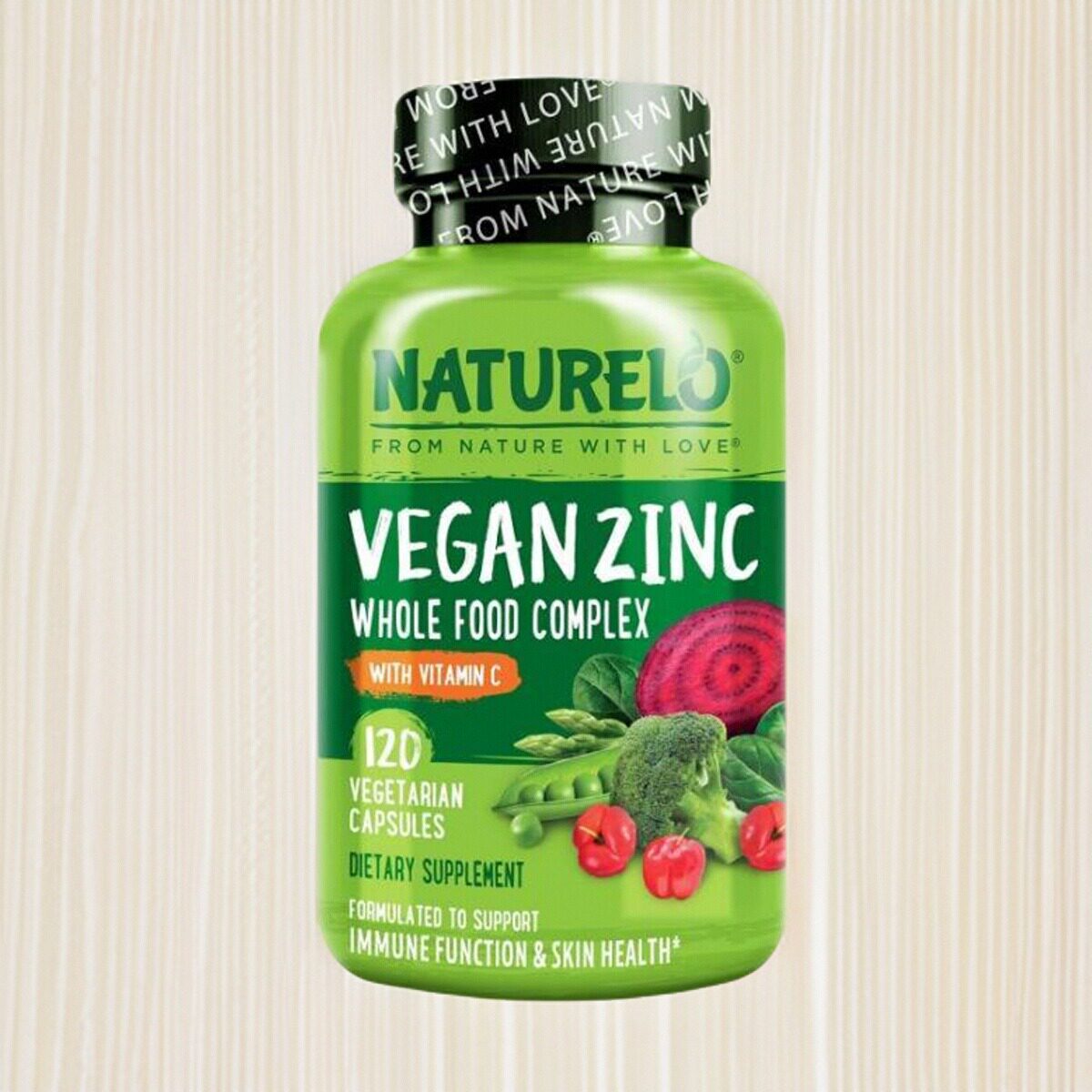 美国购NATURELO Vegan Zinc素食锌全食物复合营养VC 120粒植物