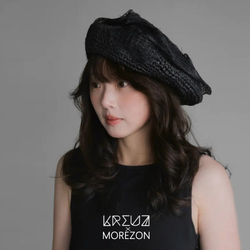 MOREZON【KREUZZZ Nuit】26秋冬新款轻盈黑色网纱超大贝雷帽子女