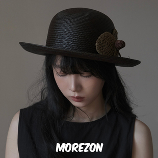 MOREZON Tate 春夏巴拿马草编制手钩效果黑色圆顶礼帽 KREUZZZ