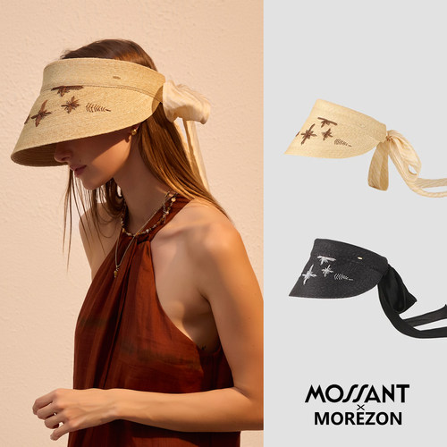 MOREZON【Mossant】26春夏新款小众潮人精致麦草刺绣空顶遮阳帽子