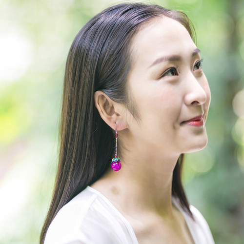 酉州苗绣民族风耳饰玛瑙纯银流苏