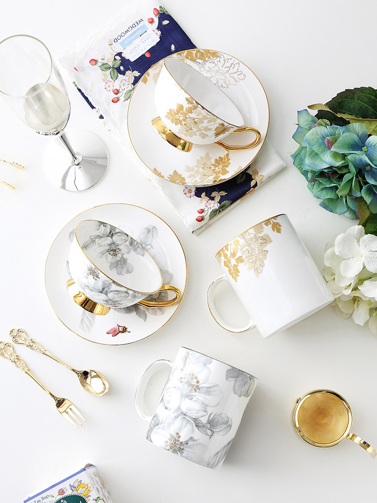 Yayoi Era Gold Leaf Ginkgo Couple Coffee Bone China Cup Saucer Mug British Afternoon Tea European Small Luxury