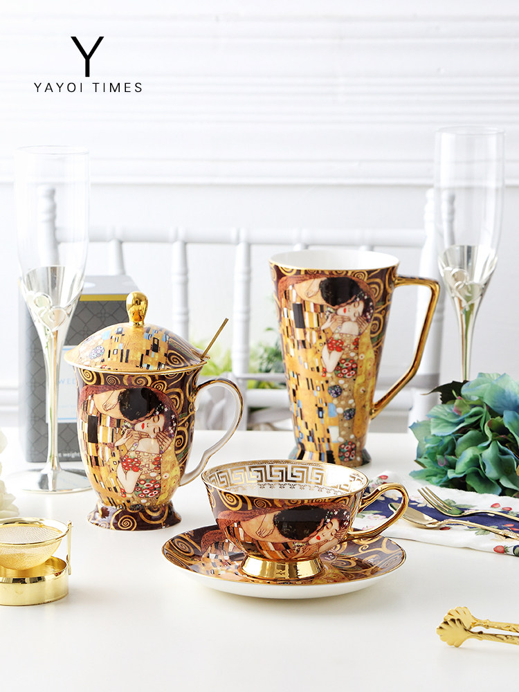 Yayoi period kiss bone China coffee cup and saucer Klimt famous paintings surrounding afternoon tea European small luxury cup