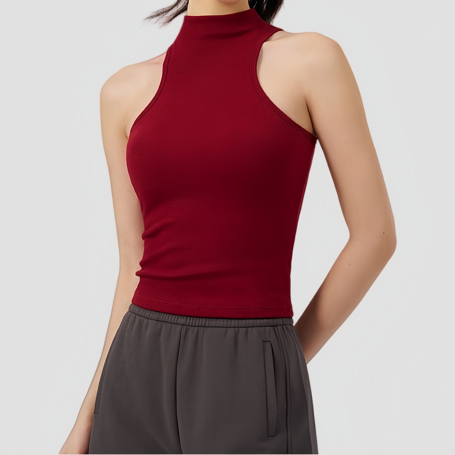 高领无袖运动背心带胸垫轻薄弹力修身显瘦休闲户外跑步健身上衣女