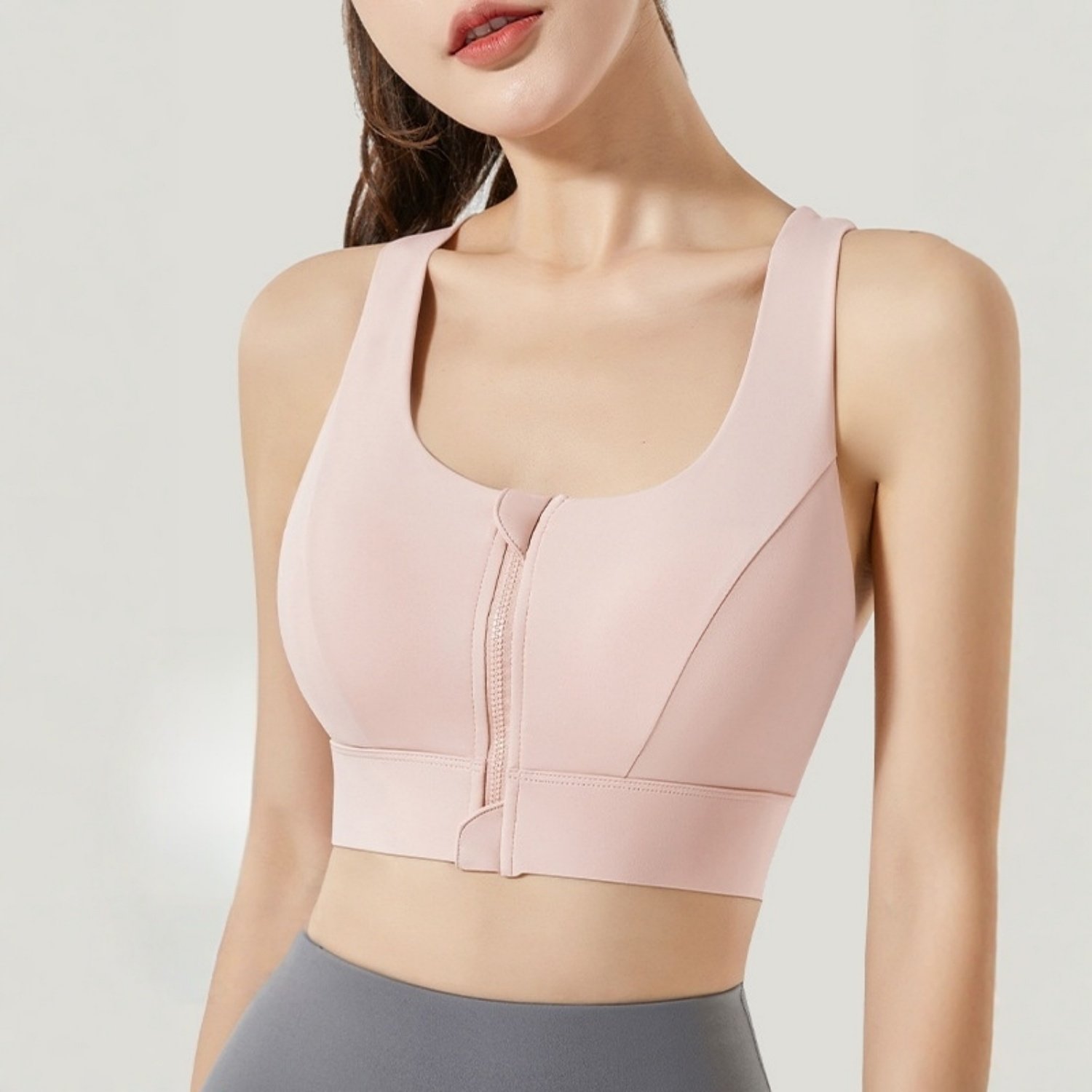 前拉链运动内衣防震聚拢高强度一体式固定杯外穿健身瑜伽背心文胸