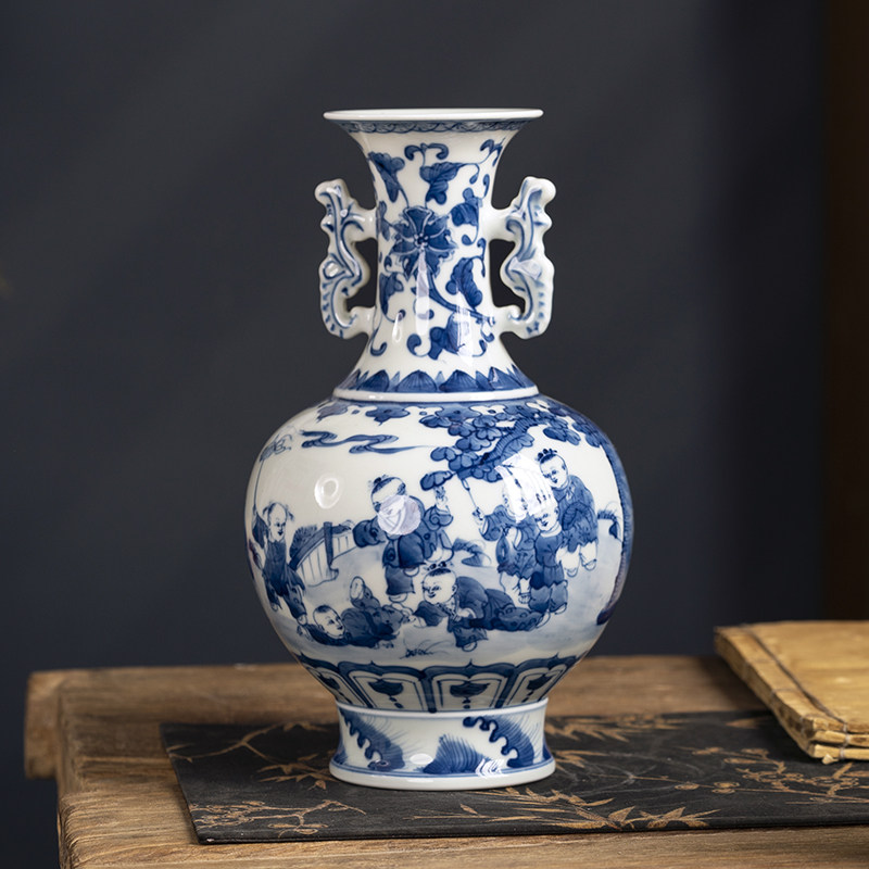 景德镇陶瓷高档仿古手绘青花瓷小花瓶居家客厅博古架中式装饰摆件