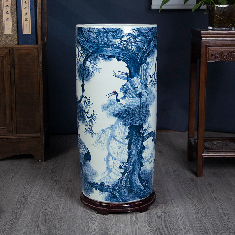 景德镇陶瓷中式手绘大号书画卷轴缸花瓶客厅书房字画收纳落地摆件