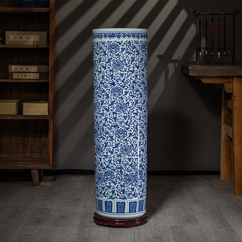 景德镇陶瓷青花落地大花瓶箭筒客厅中式插花装饰书房字画收纳摆件