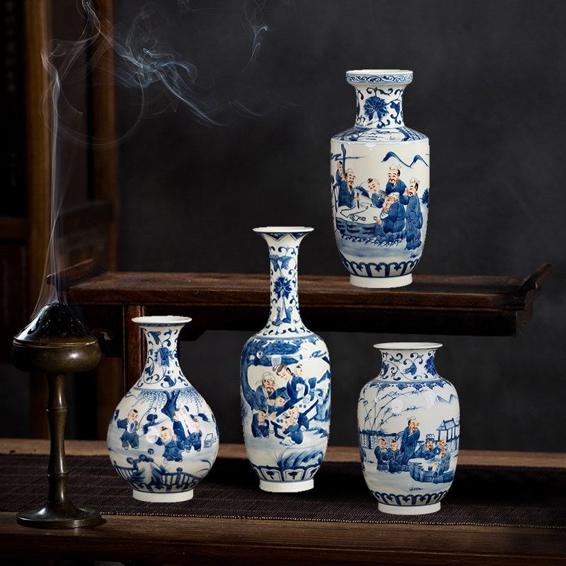 景德镇陶瓷器高档手绘仿古花瓶家居客厅博古架书房中式装饰品摆件