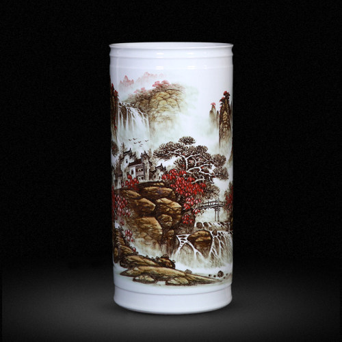 景德镇大师手绘中式落地青花瓶箭筒陶瓷书画缸客厅书房收纳桶摆件