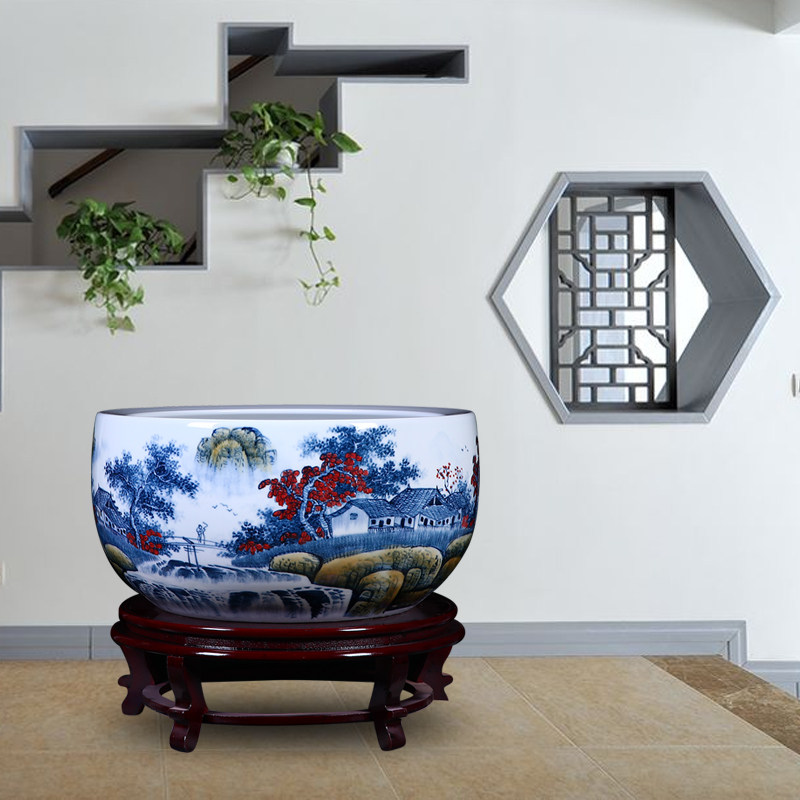 景德镇陶瓷鱼缸家居客厅书房装饰品荷花睡莲养龟盆水缸大花缸摆件