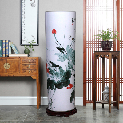 景德镇陶瓷手绘落地大花瓶插花箭筒中式客厅酒店大号装饰瓷器摆件