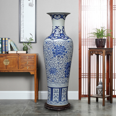 景德镇陶瓷器手绘青花瓷落地大花瓶客厅酒店新房复古装饰中式摆件
