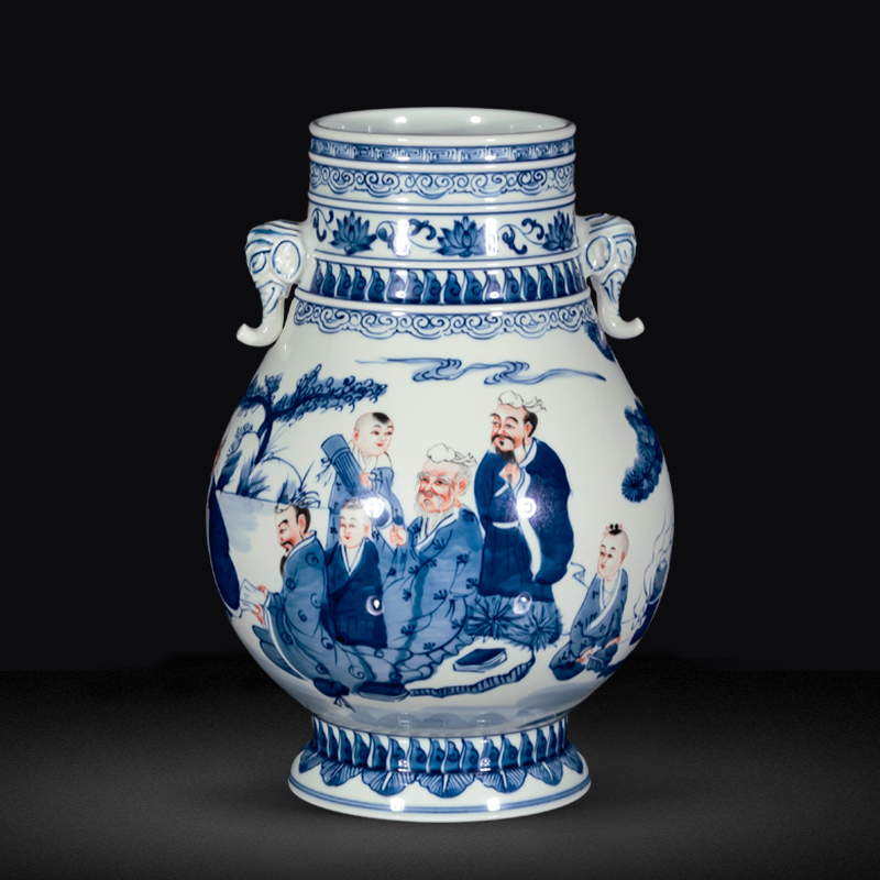 景德镇陶瓷器仿古手绘青花瓶福桶家居客厅书房博古架中式装饰摆件