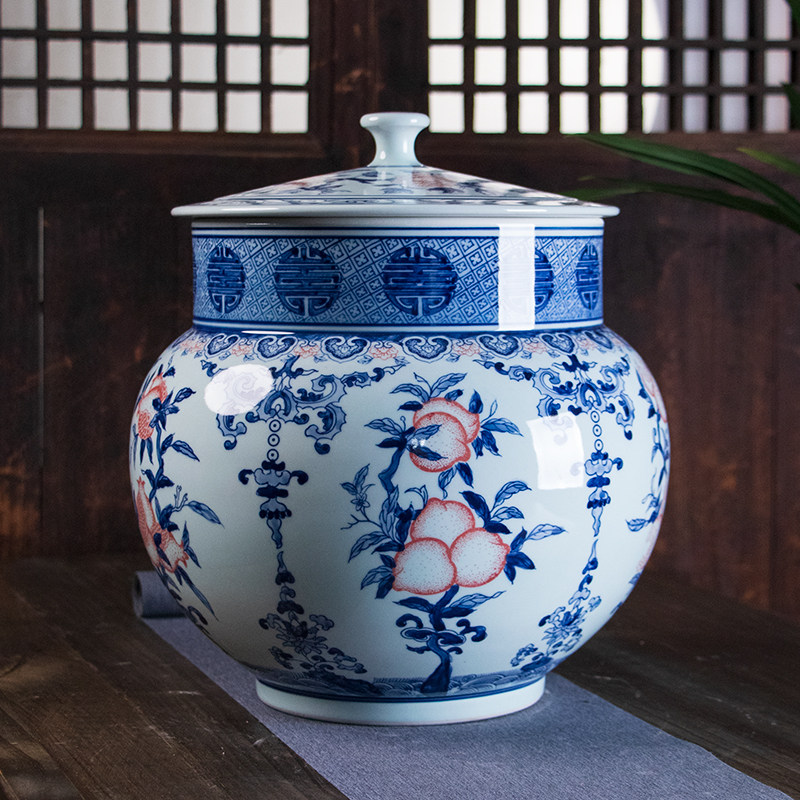 景德镇陶瓷手绘茶叶罐米缸油缸20斤面粉桶家用密封普洱存茶储物罐,厨房/烹饪用具,米桶/米缸,淘宝优惠券,粉丝福利购,淘宝优惠卷