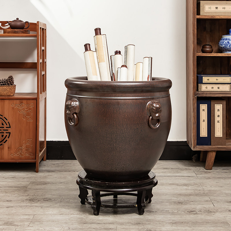 景德镇陶瓷器仿古书画卷轴缸客厅鱼缸荷花盆办公室字画收纳桶摆件