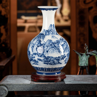 青花瓷仿古花瓶景德镇陶瓷客厅电视柜玄关中式装饰品插花大号摆件