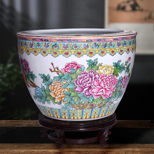 景德镇手绘粉彩金鱼缸特大号客厅养乌龟缸睡碗莲盆荷花缸庭院水缸