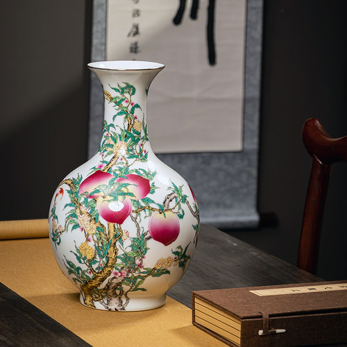 景德镇仿古九桃图中式家居花瓶
