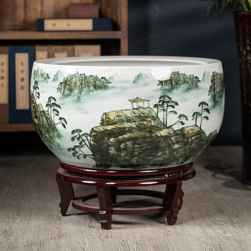 景德镇名师手绘陶瓷器大花瓶鱼缸家居客厅装饰品摆件书房字画箭筒