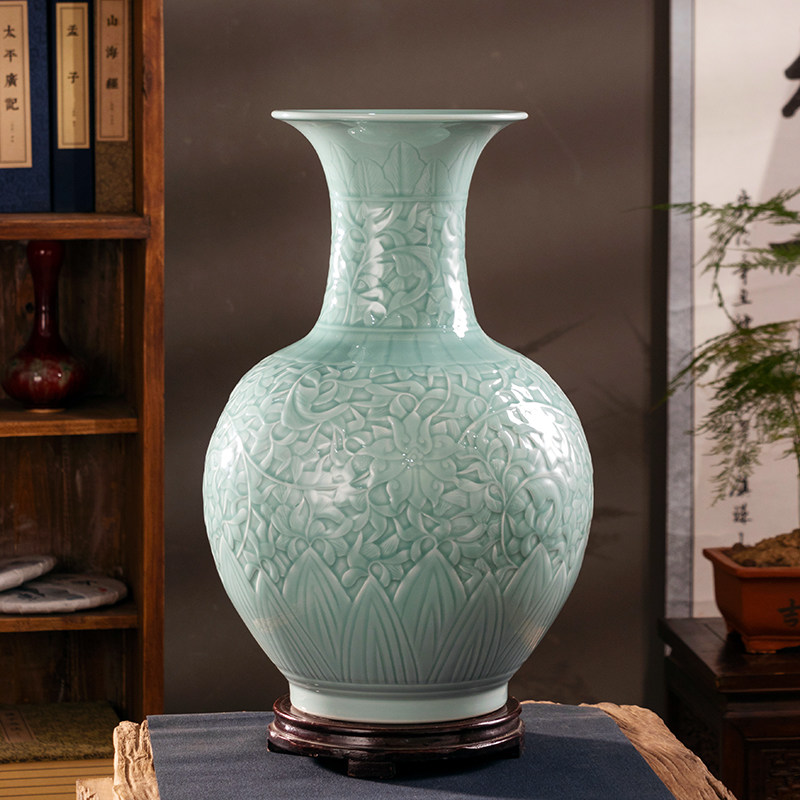 景德镇陶瓷手工雕刻轻奢花瓶客厅电视柜玄关大号中式收藏装饰摆件