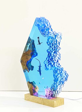 带灯座室内家居饰品实木树脂夜灯