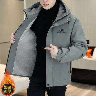 加绒加厚夹克潮牌连帽冬装 2025新款 保暖上衣棉衣服 外套秋冬季 男士